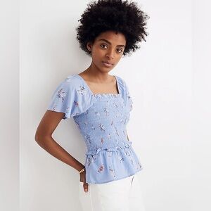 MADEWELL Smocked Flutter-Sleeve Top
